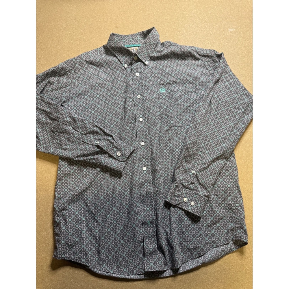 Cinch Men's Medium Long Sleeve Button Down Shirt‎ Geometric Print Western